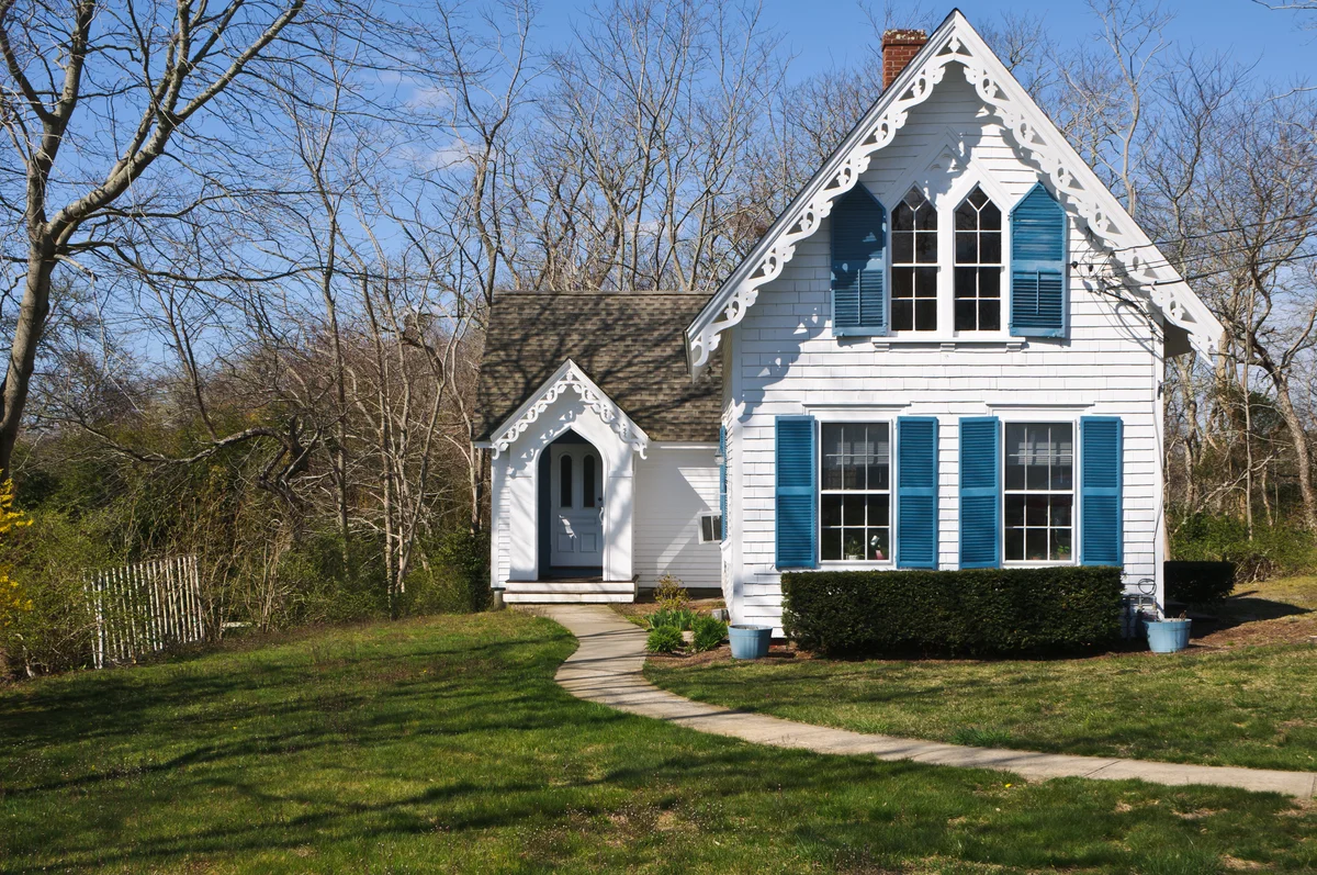 cute white and blue cottage
