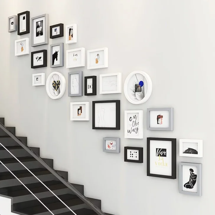 Wood wall mount photo frame set
