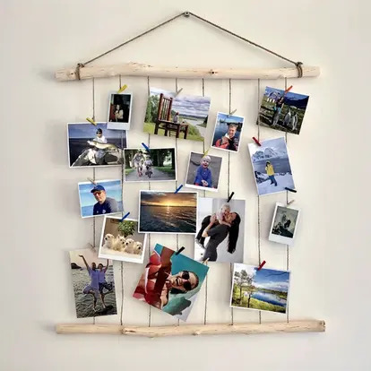 Twine Photo Display with Mini Pegs Natural Wood