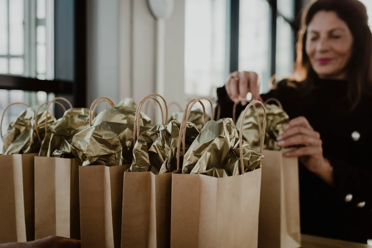 Woman filling swag bags
