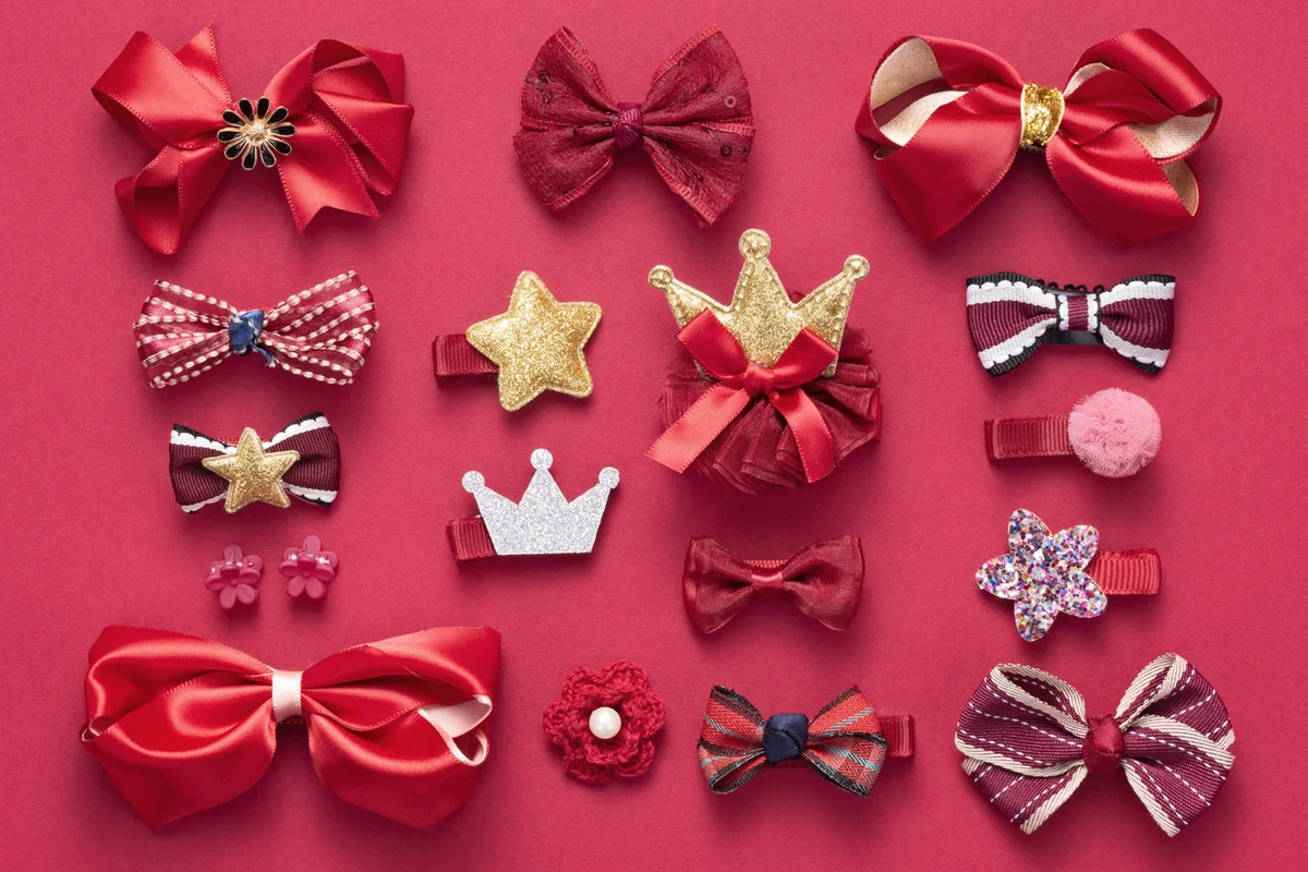 Red Colored Hair Accessory Collection Directly Above View