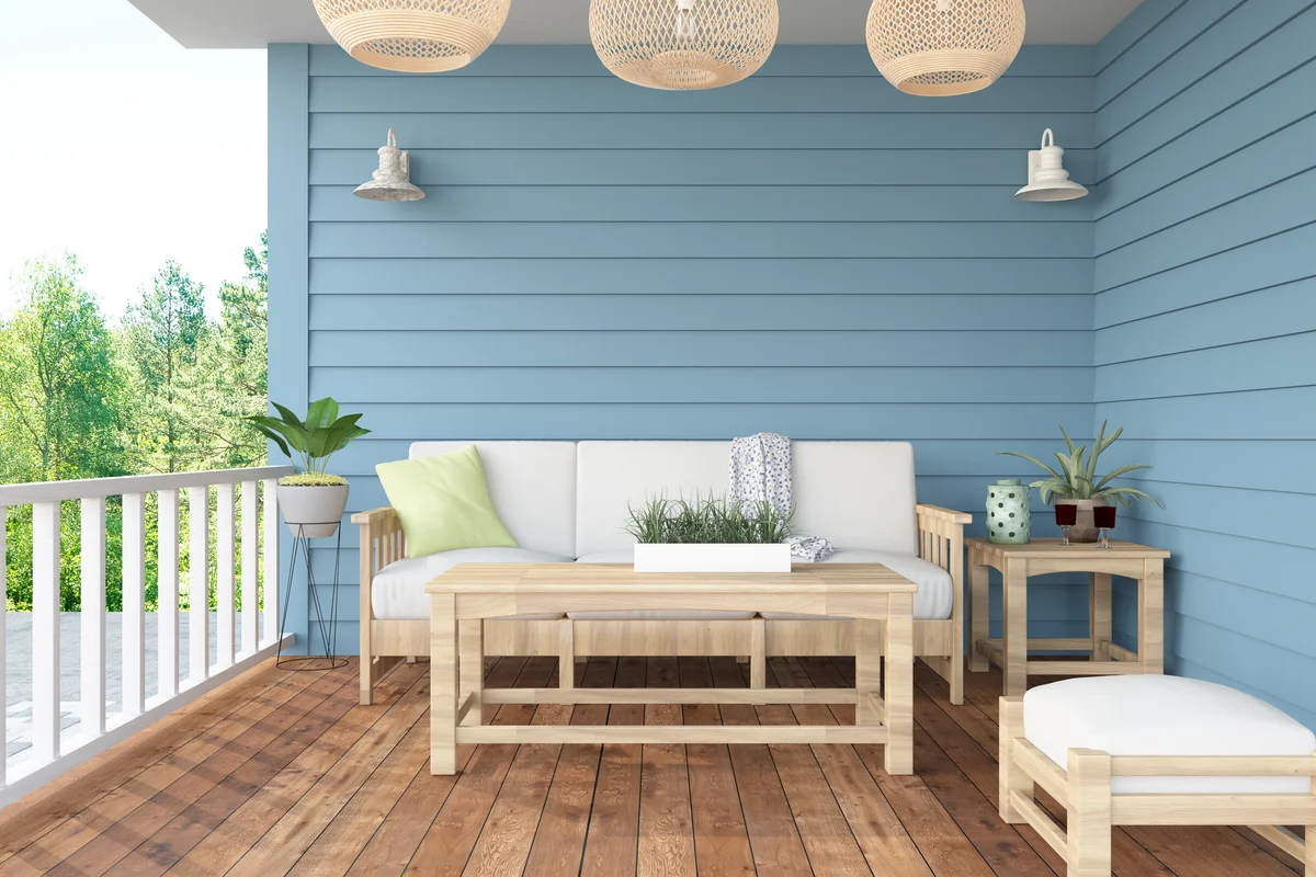 Cozy Terrace with Bamboo Furniture and cool lights