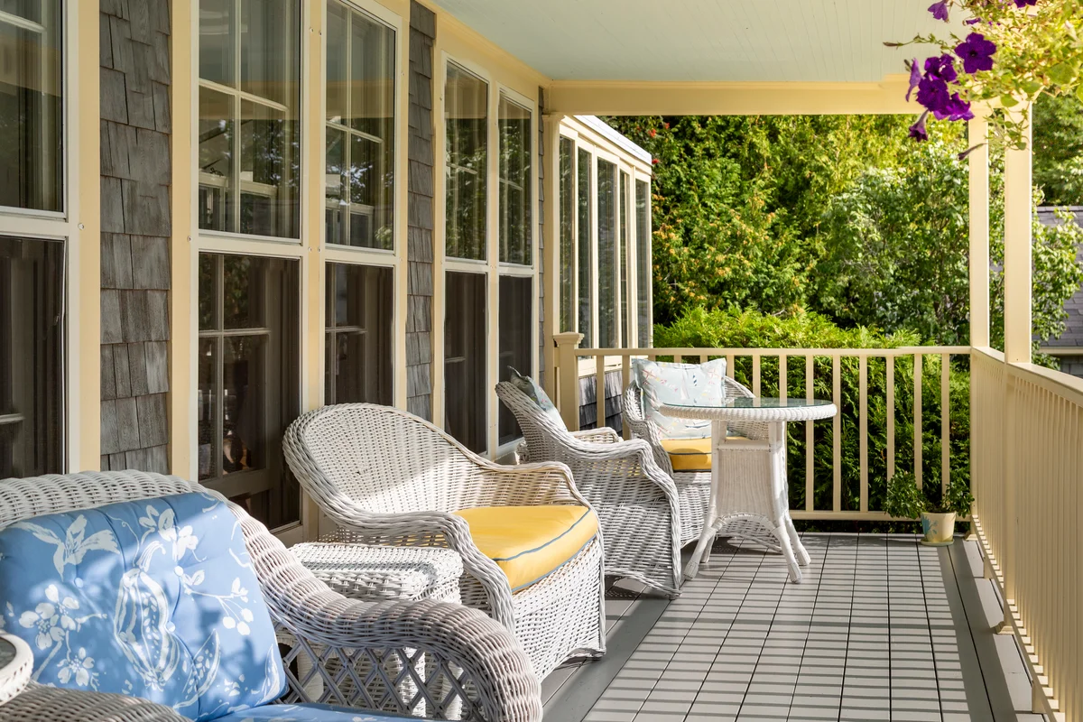 Front Porch with wicker furniture in summer