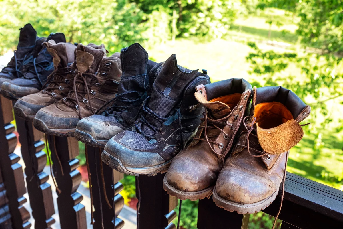 hiking boots in the sun