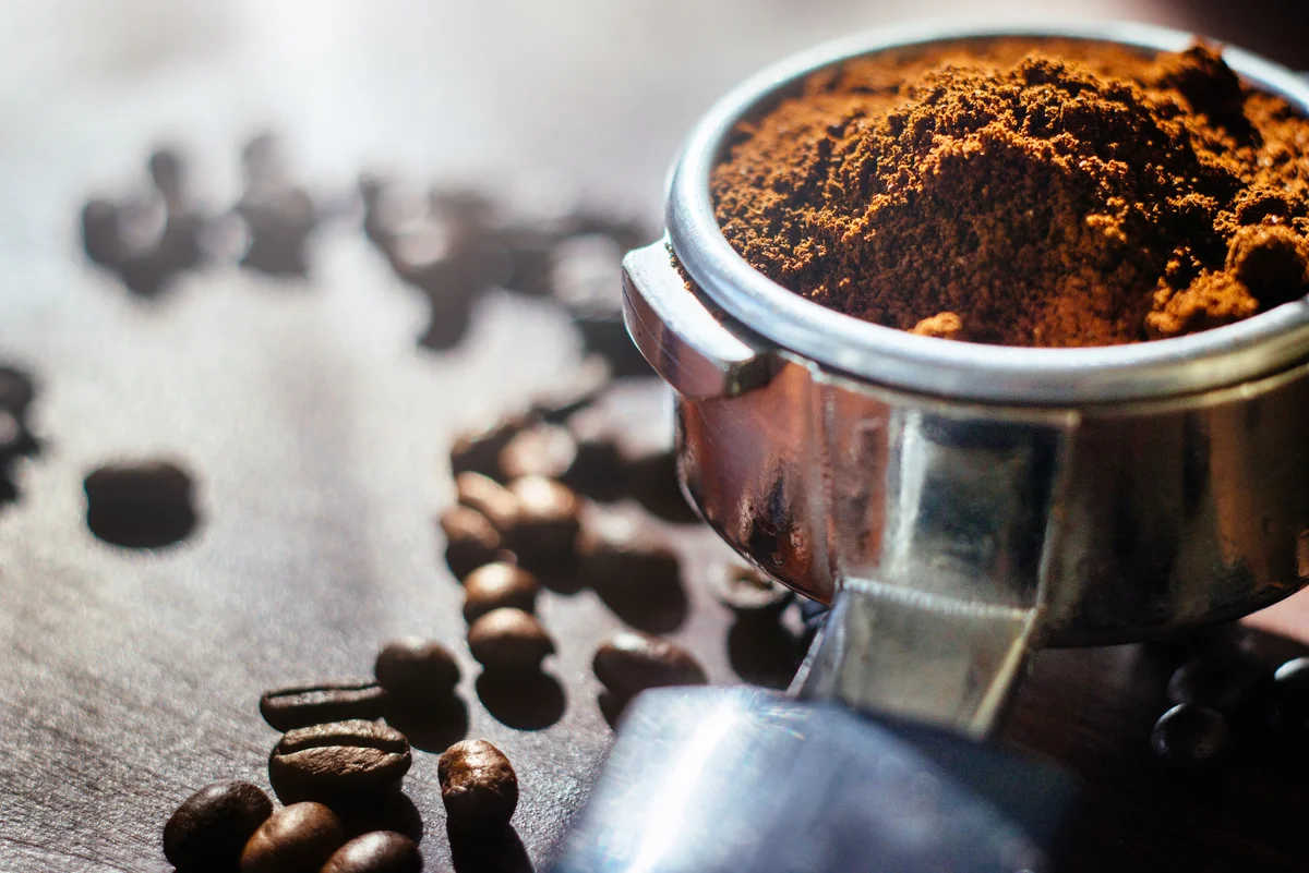 Coffee grounds and beans
