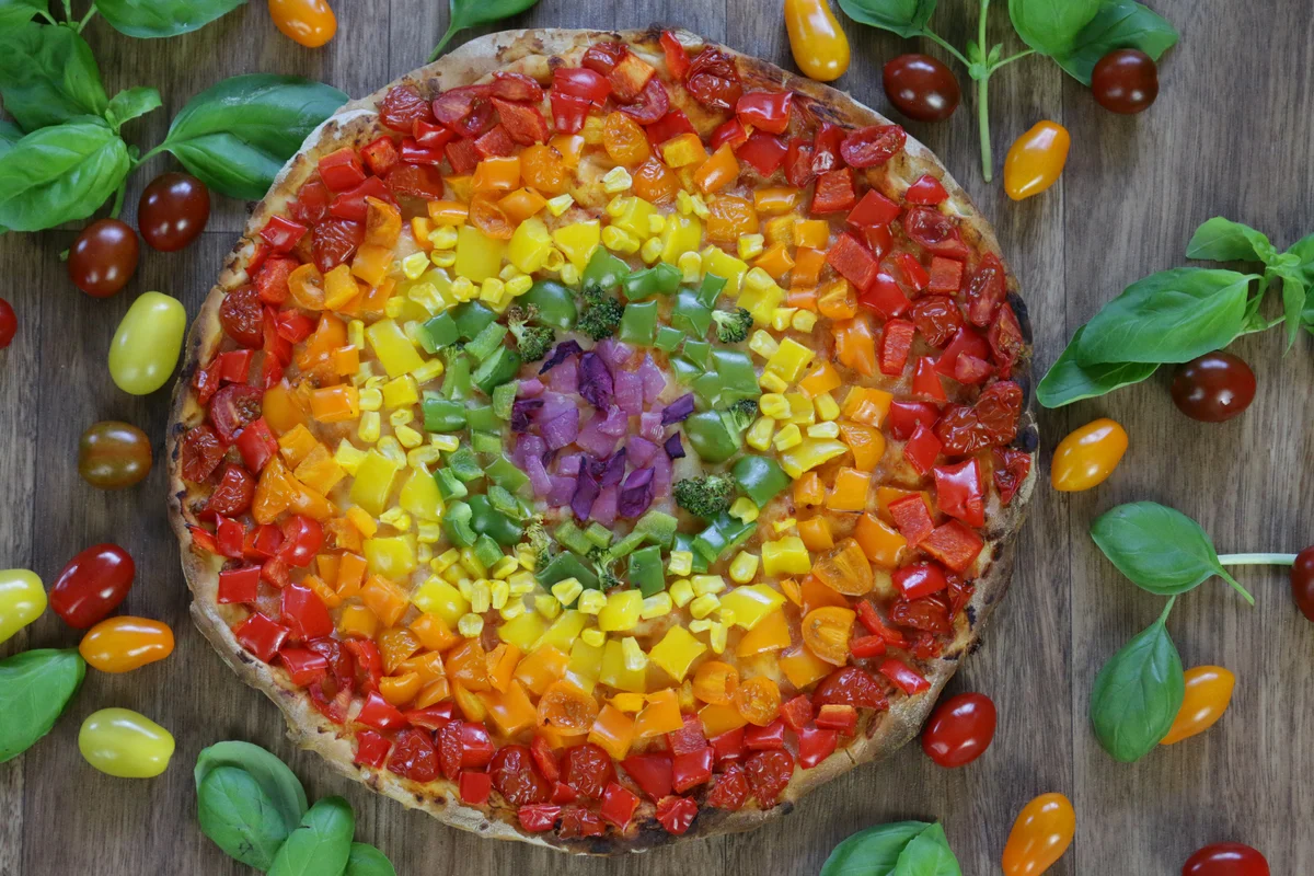 rainbow pizza with veggies