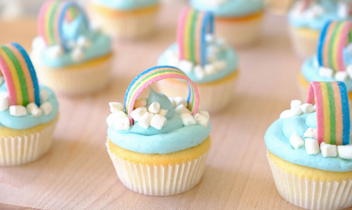 rainbow cupcakes with clouds
