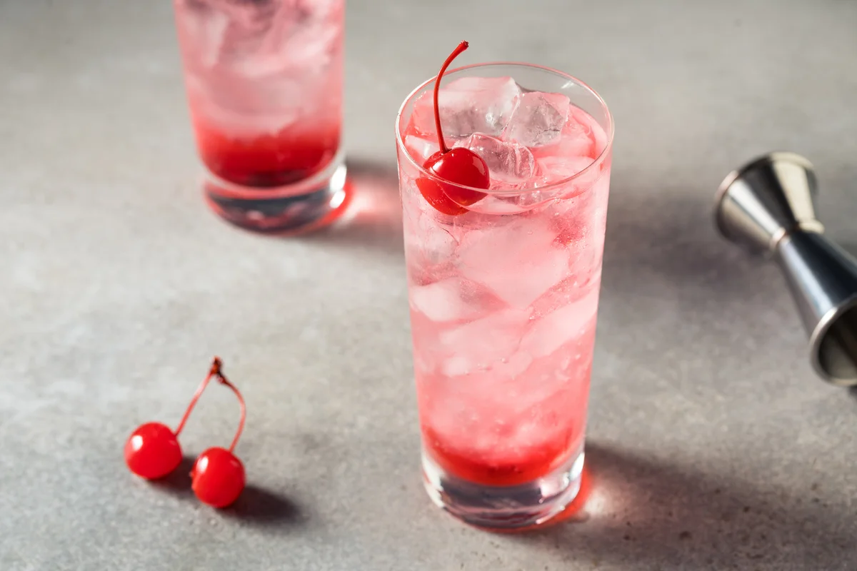 Dirty shirley mocktail with cherries