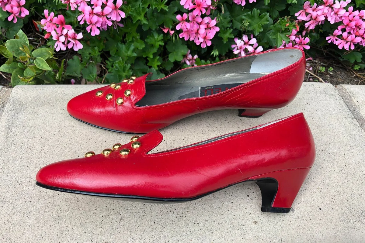 1980 Red  Van Eli Genuine Leather Pump  Shoe  Heels