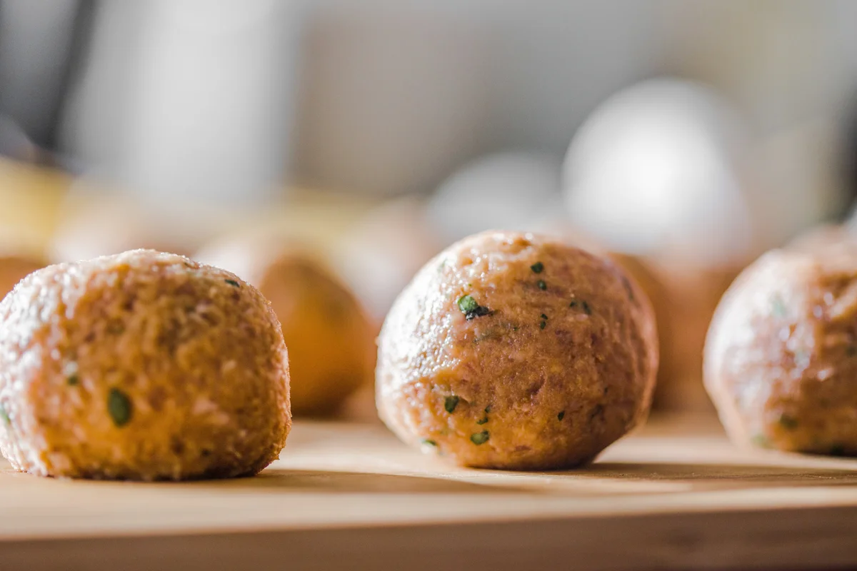 Meatball on cutting board