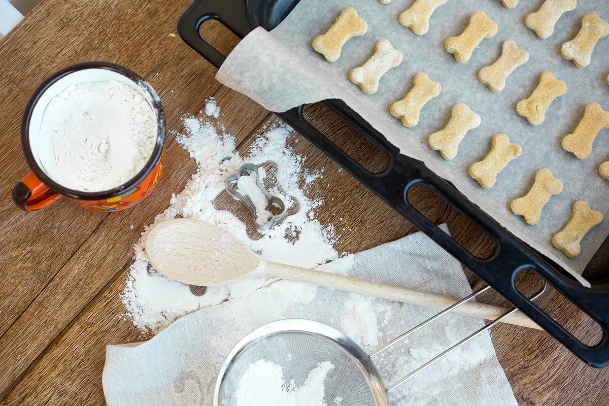 Dog biscuits on baking sheet