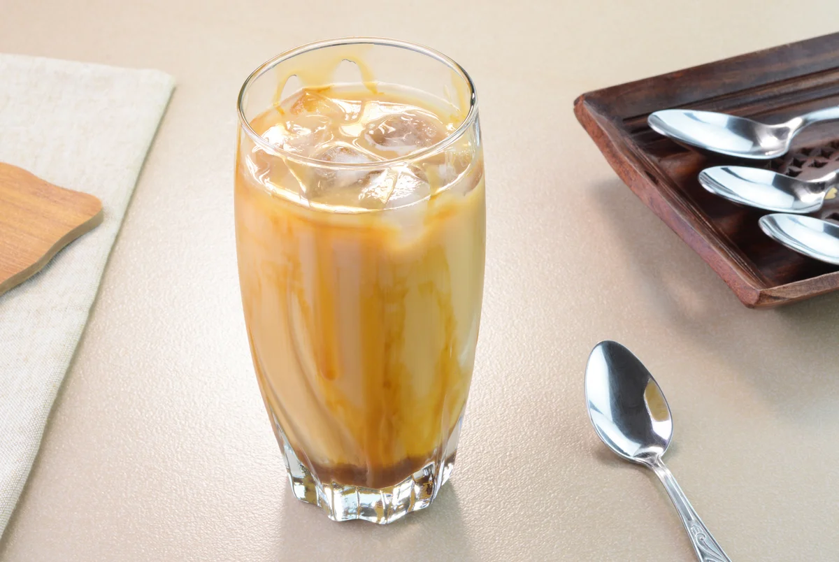 Caramel iced coffee in glass