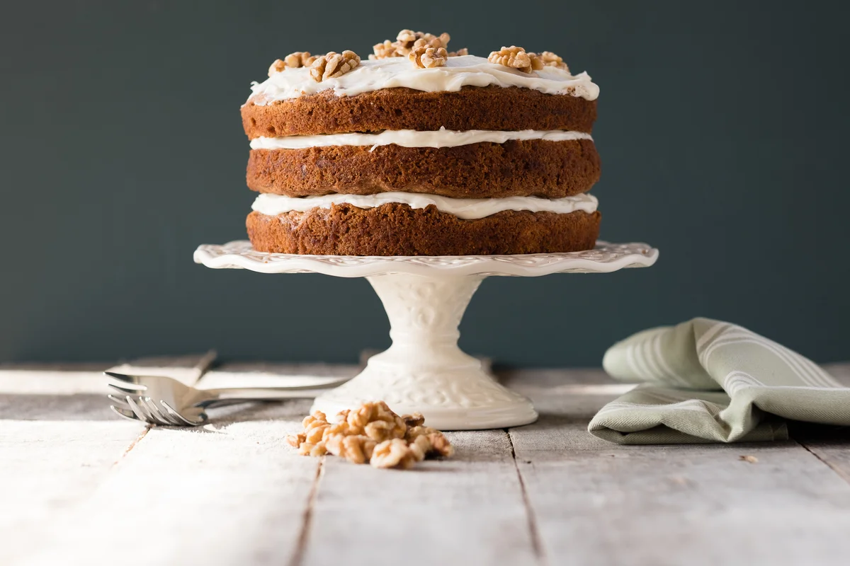 Carrot cake on stand