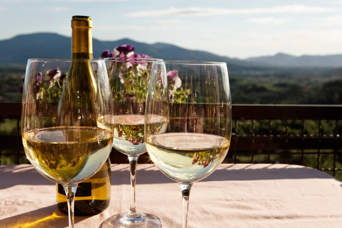 wine on table with panorama in background