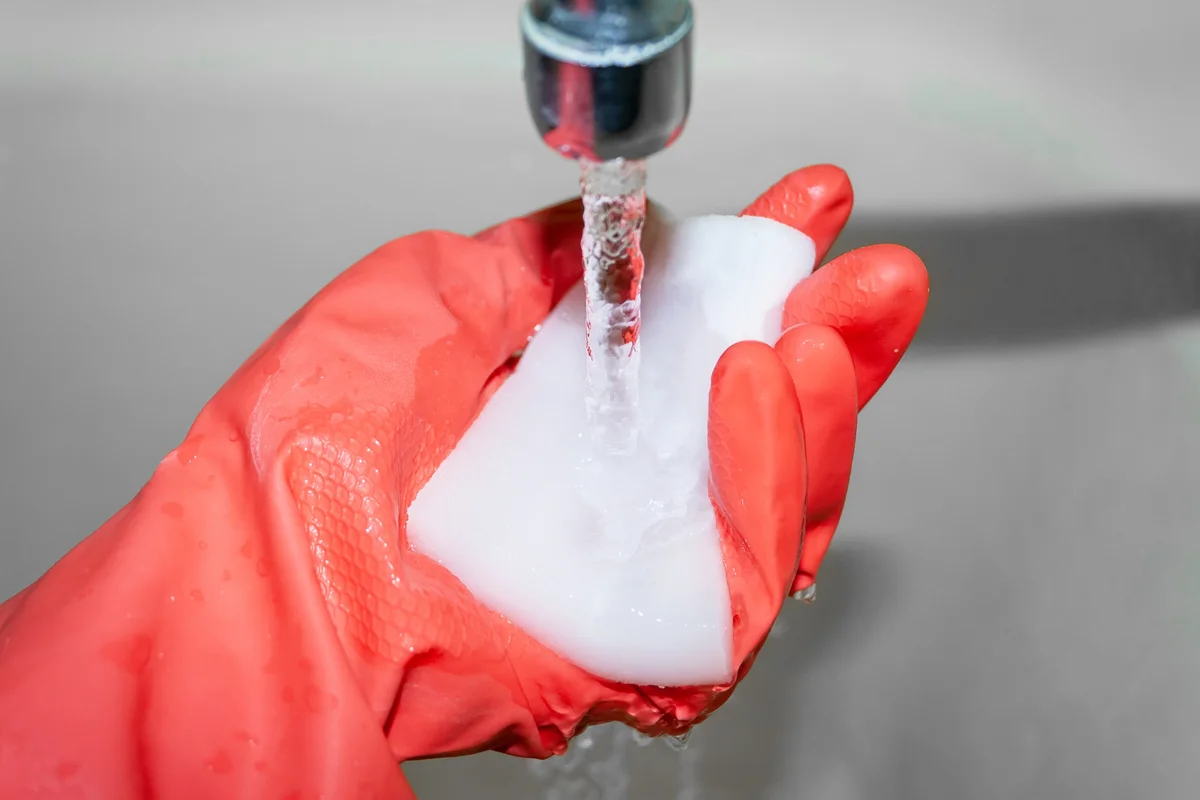 rinsing a magic eraser