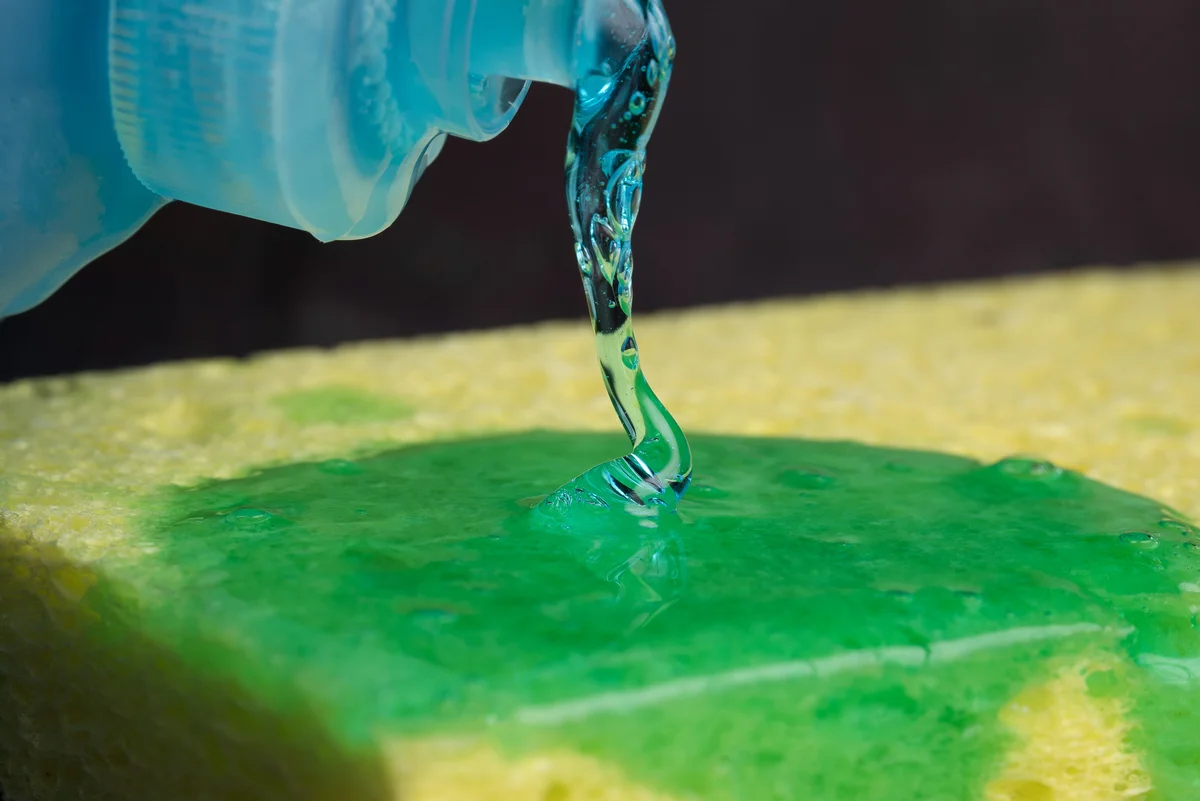 dish soap on sponge