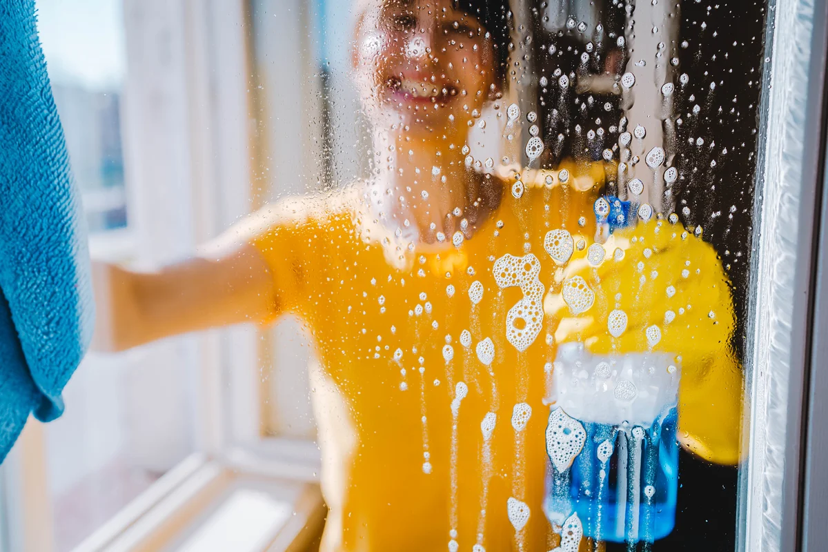 woman spraying the shower
