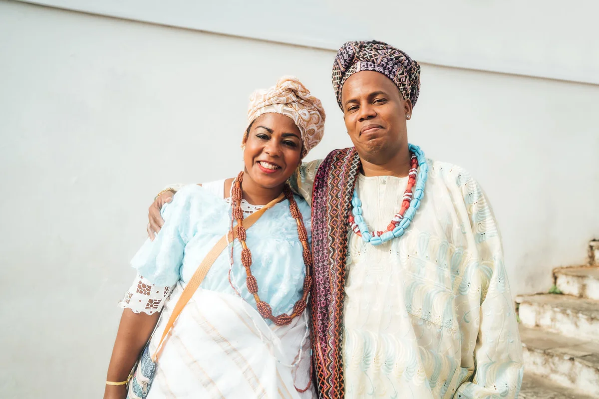 Candomble People wearing traditional clothes in Salvador, Bahia, Brazil