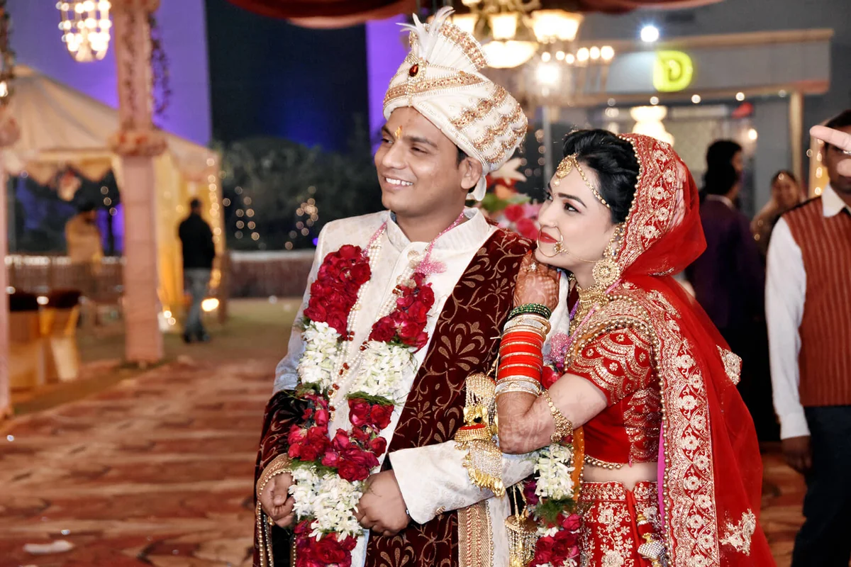 Indian Bride And Bridegroom Standing Together