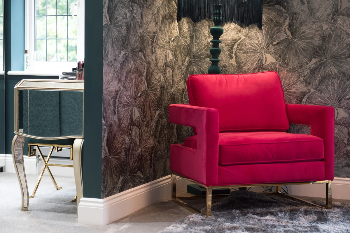 bright red armchair
