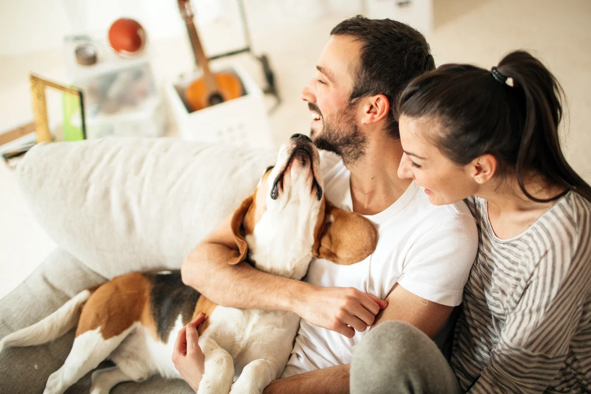 Happy couple with their dog