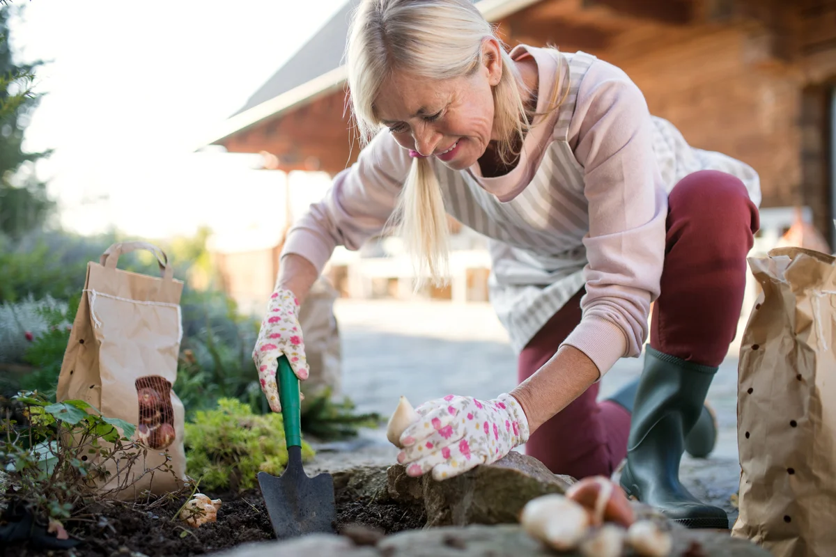 woman planting bulbs
