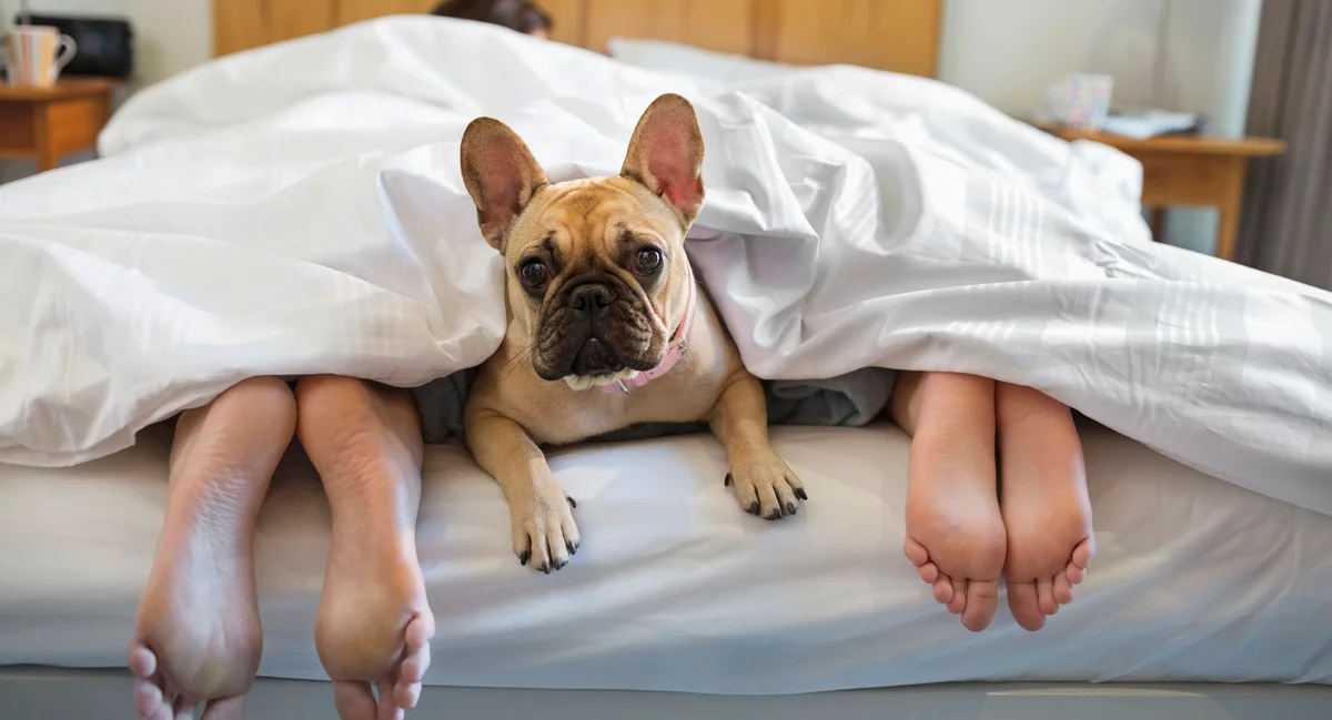 dog at the end of a bed