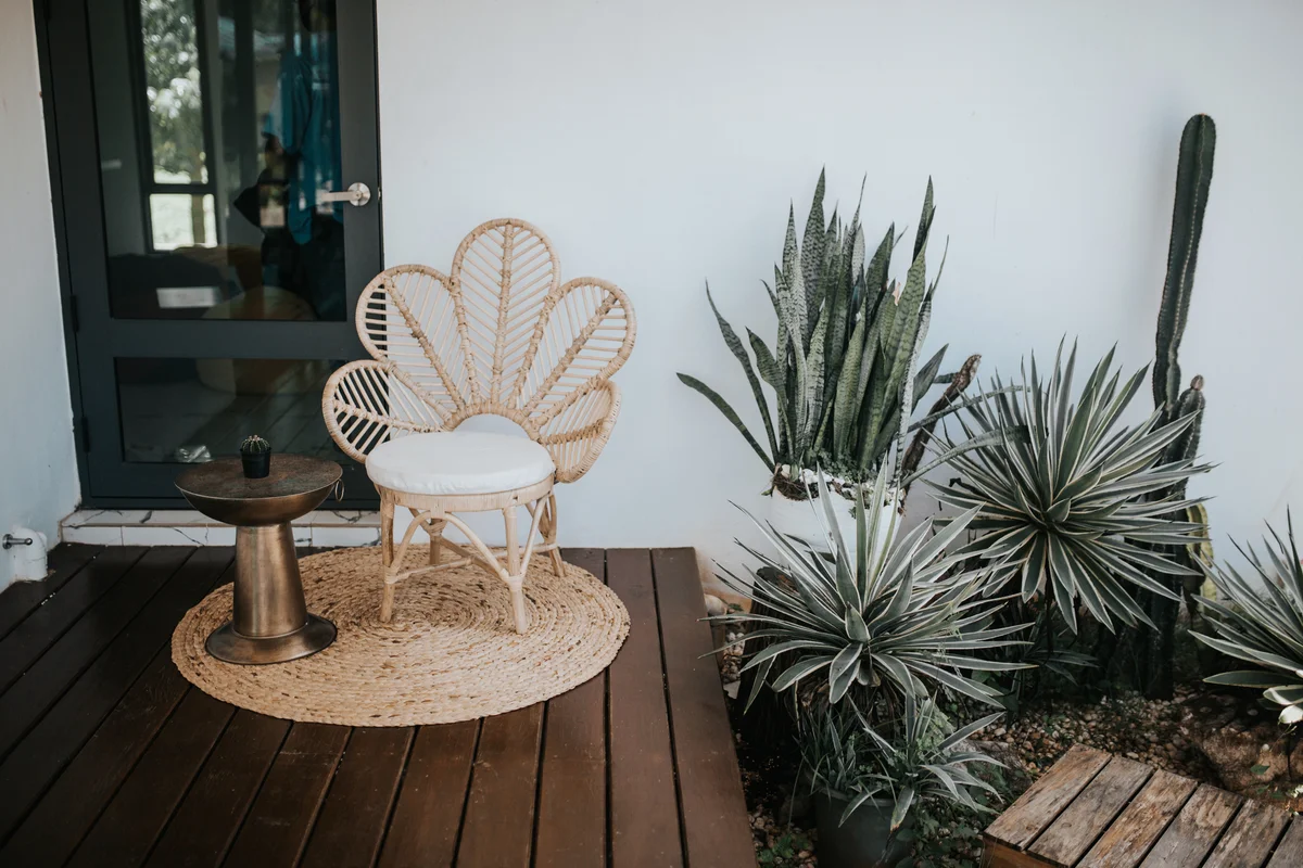 wicker chair in garden