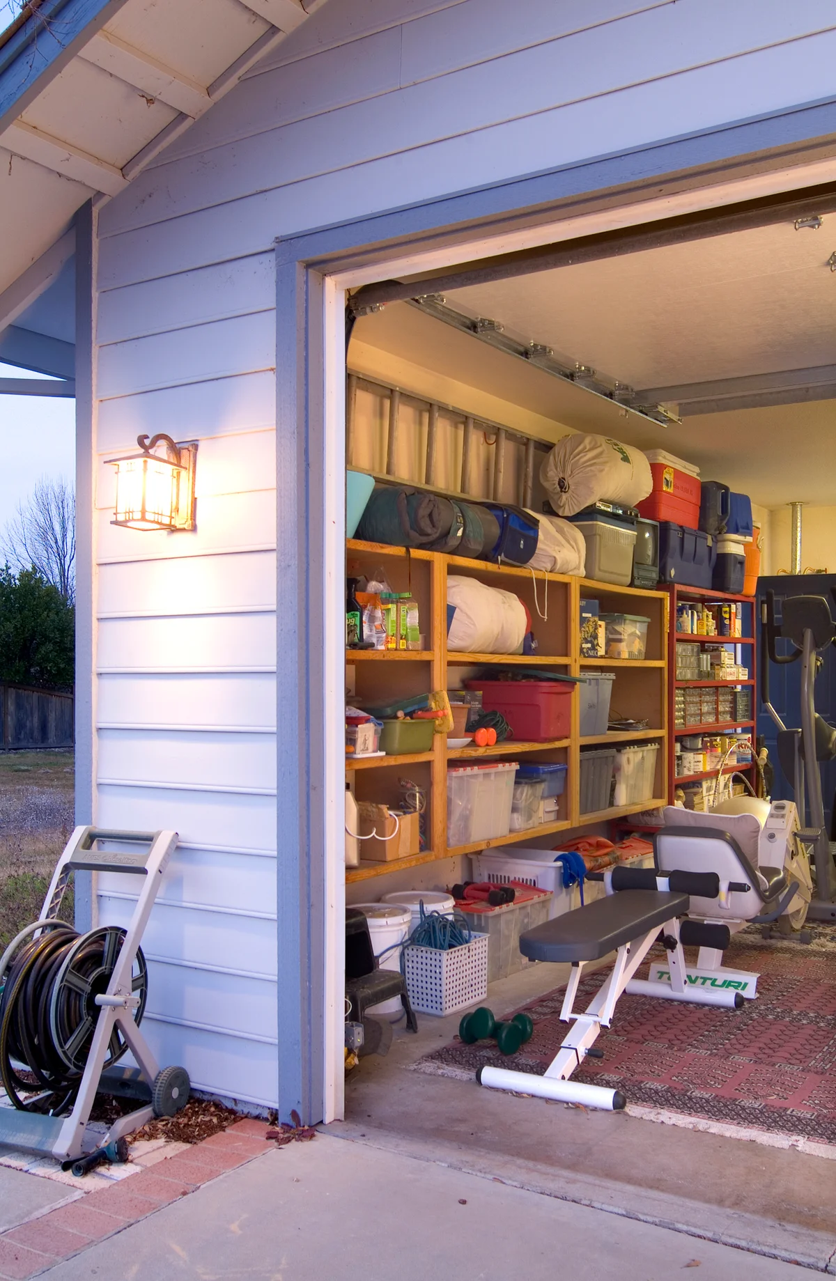 Wood shelves in garage