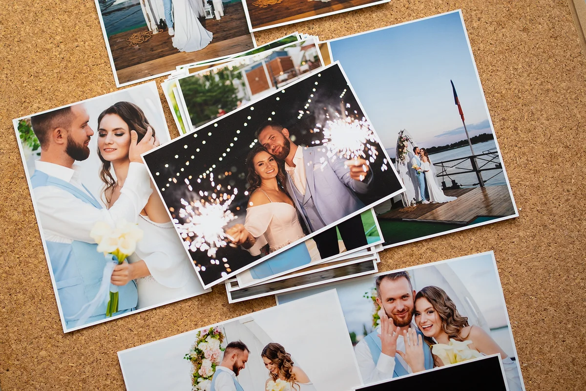A printed copy of wedding photos