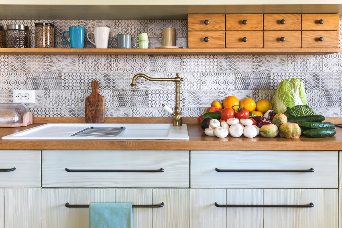 kitchen with rustic plumbing