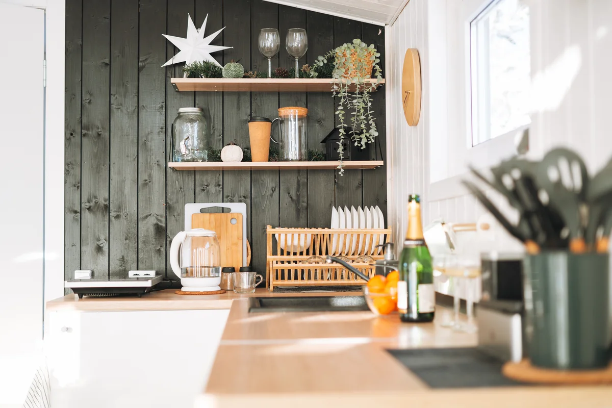 kitchen with wood paneling