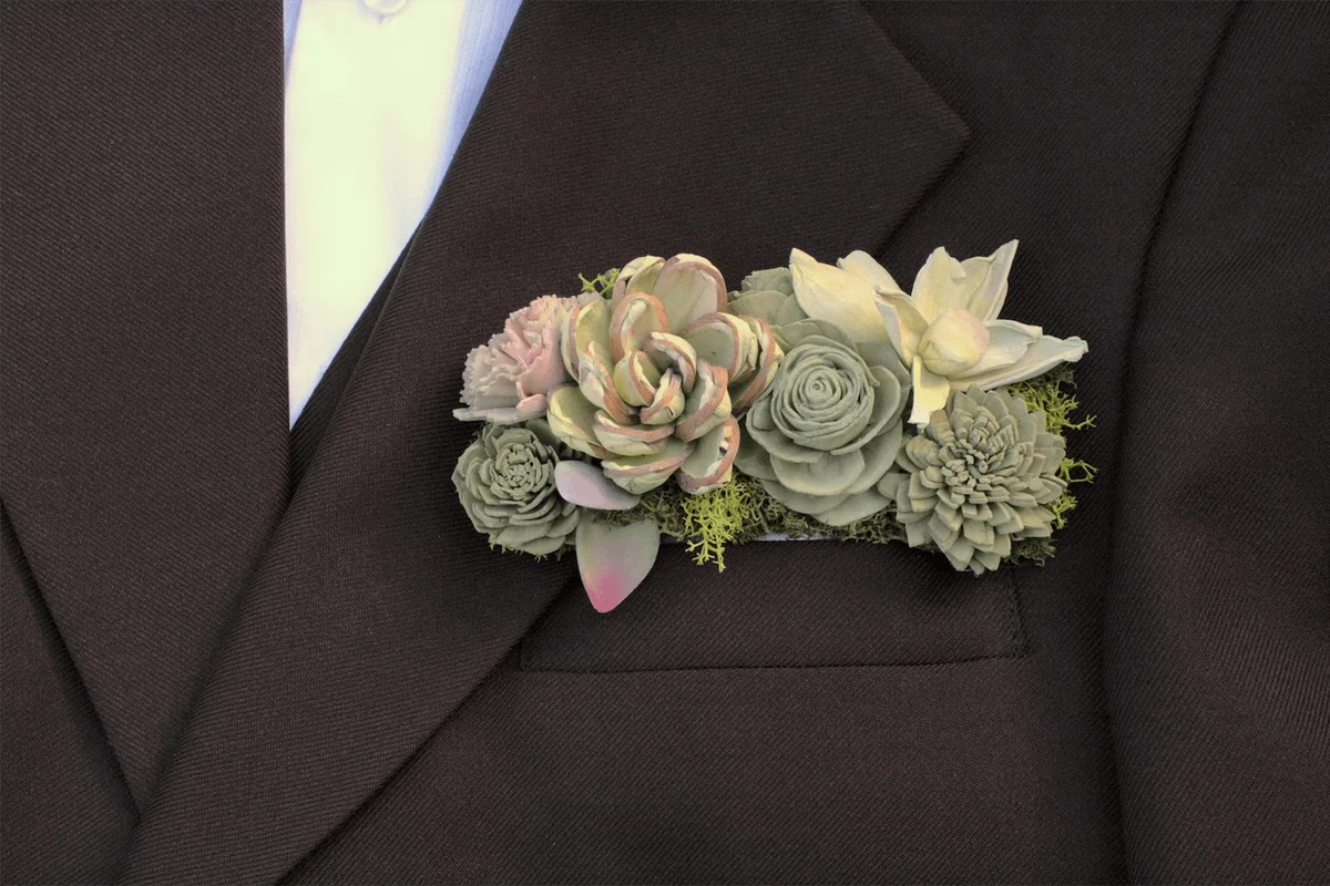 Sola Wood Succulent Pocket Corsage