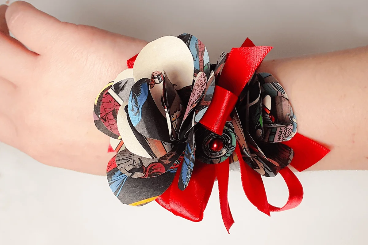 Comic Book Paper Flower Wrist Corsage