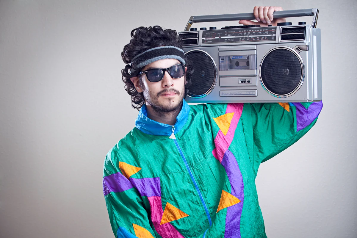 man in 80s clothes