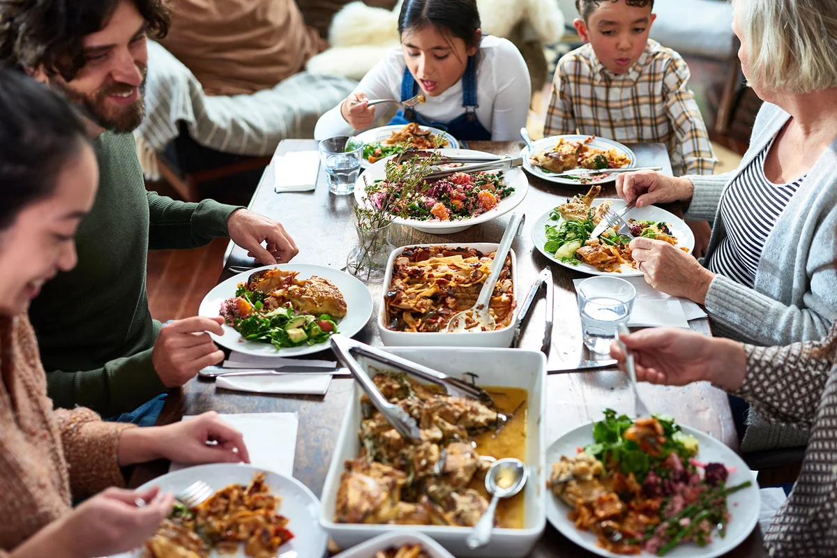 Extended family having meal together