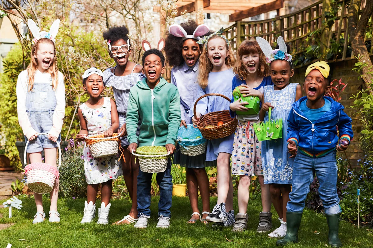 Group of children having fun on an Easter Egg Hunt