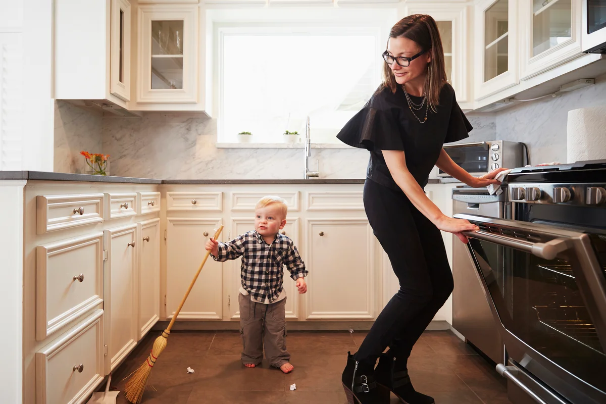 cleaning the kitchen