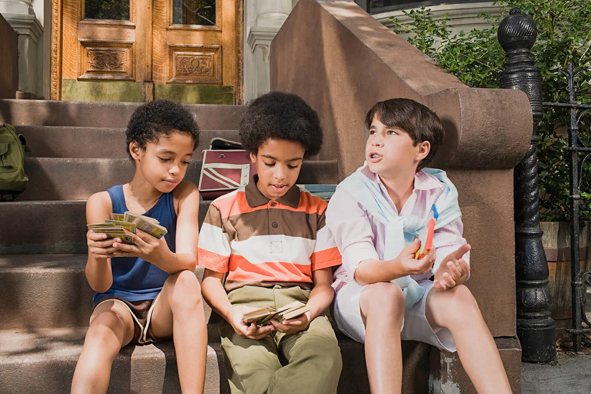 Boys on steps trading cards
