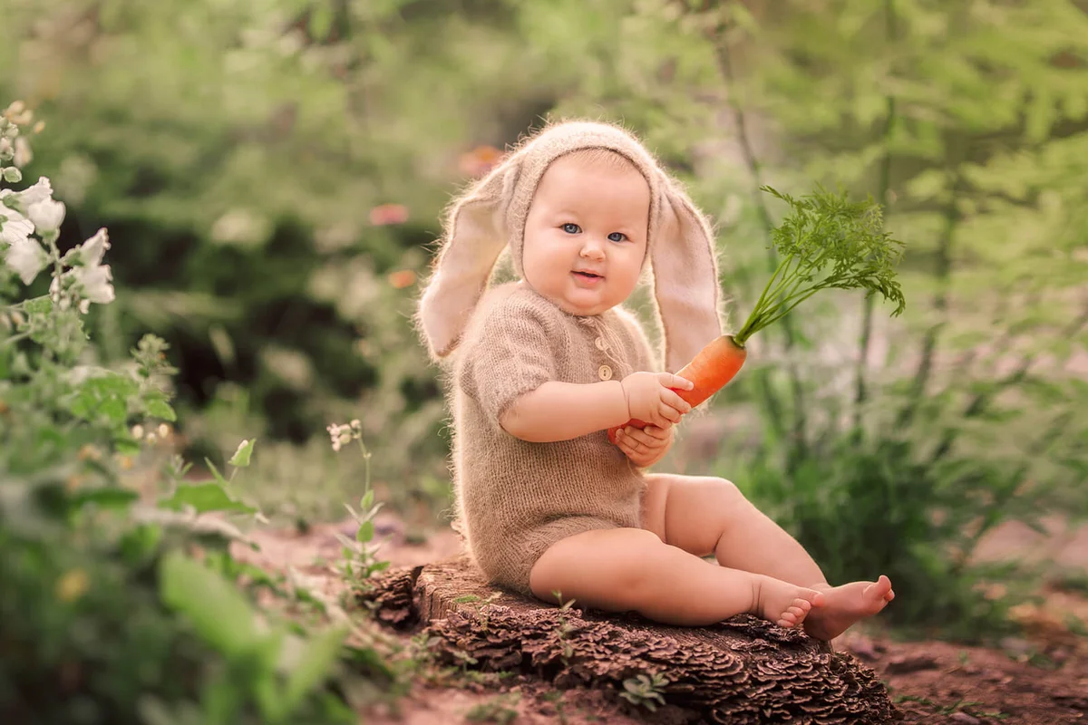 Infant in Bunny costume outdoors