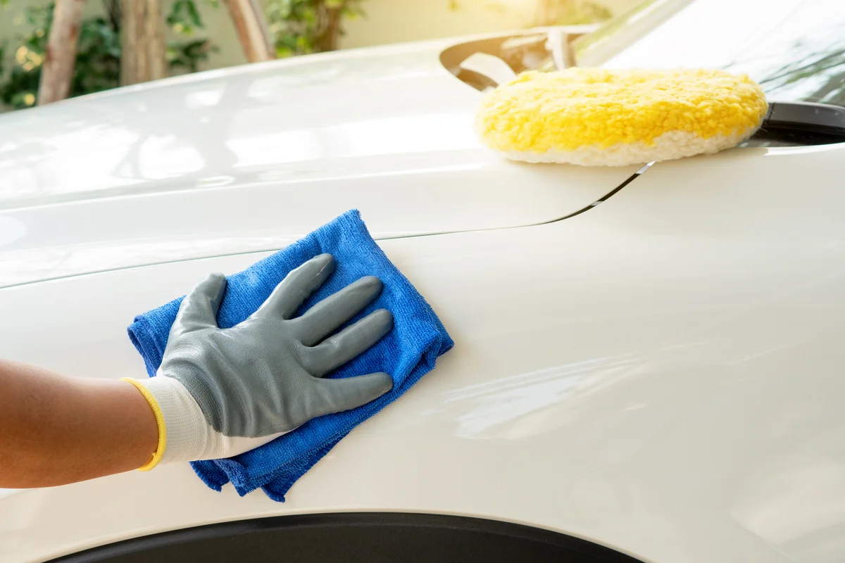 wiping down the car