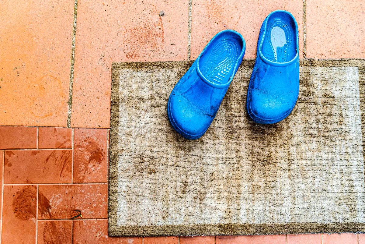 rubber crocs on a doormat