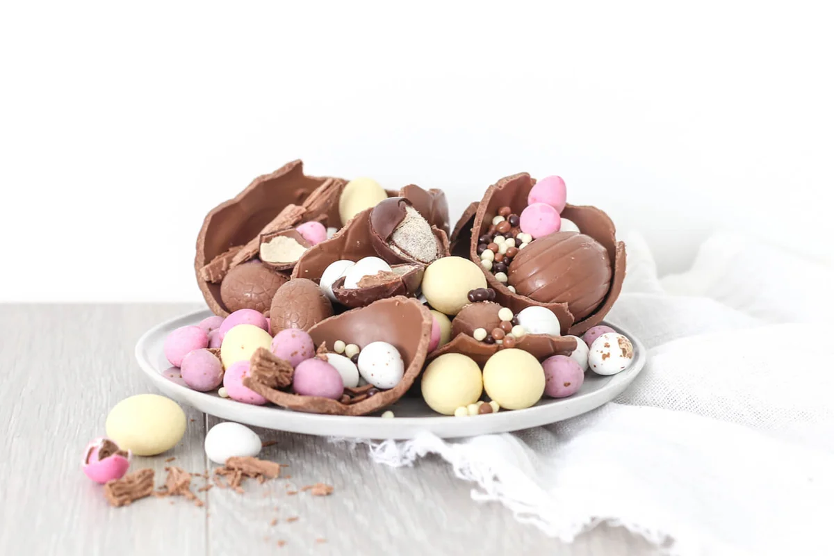 Chocolate Easter eggs on a plate