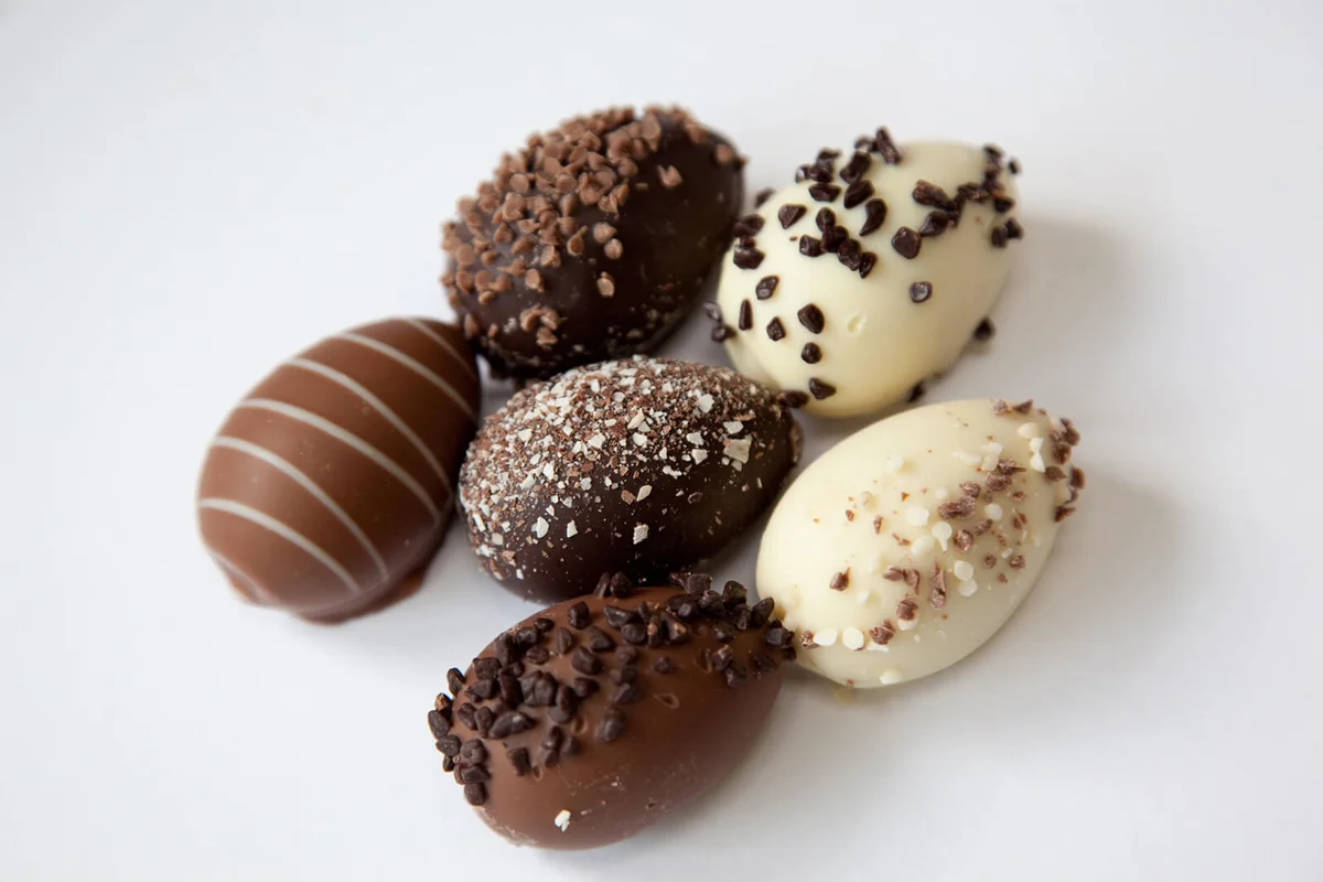 Chocolate eggs with various decorations