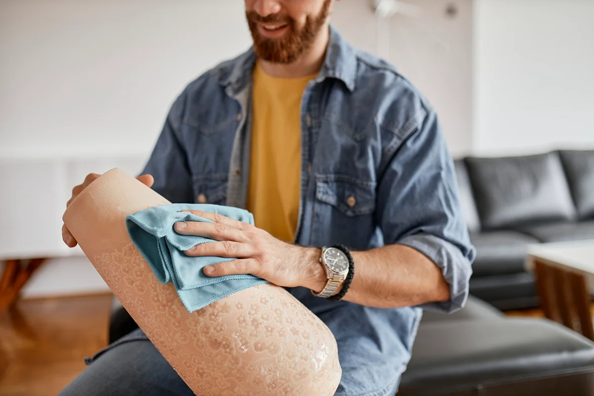 man wiping a vase with goo gone