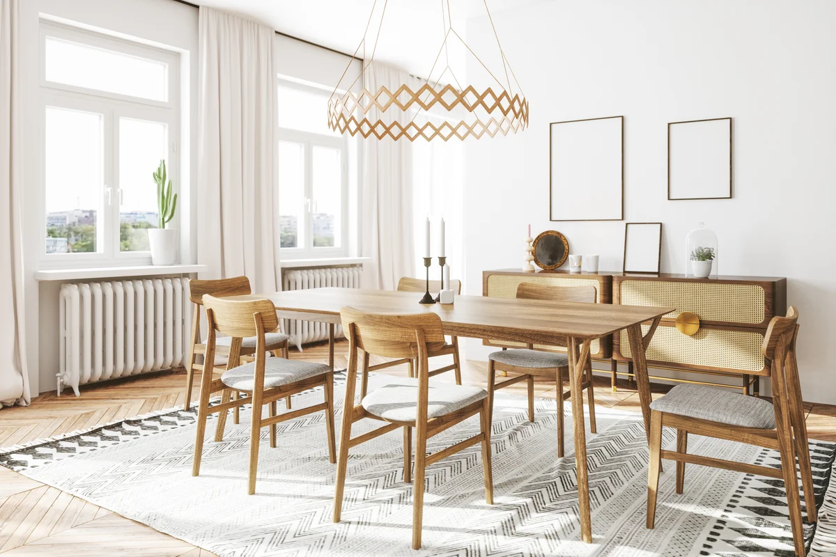 Beautiful dining space decorated with mixed neutral colors