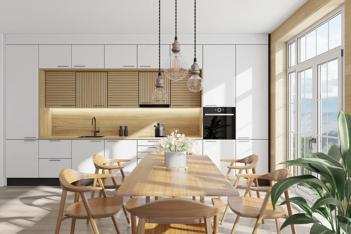 Brightly and naturally lit kitchen and dining space
