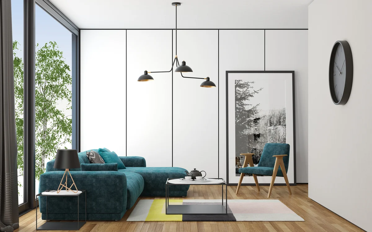 Living room set up with color blocking technique