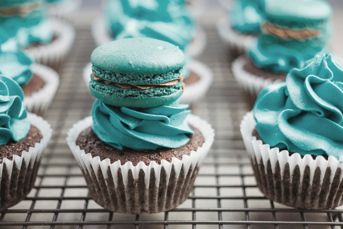 cupcake topped with a macaron