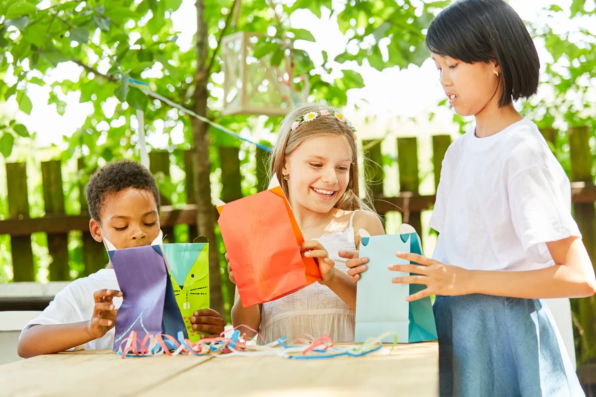 kids with gift bags